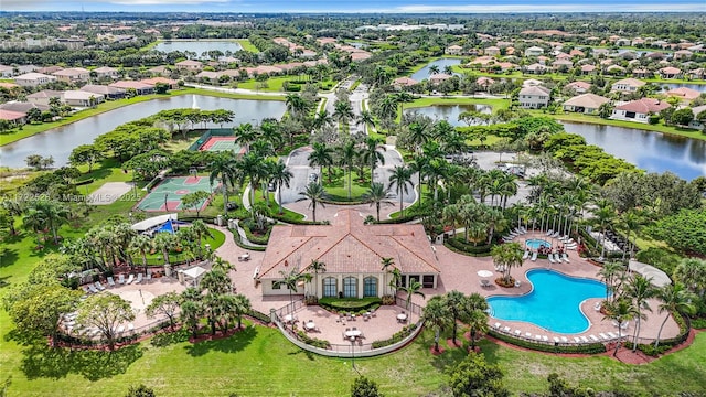 aerial view with a water view