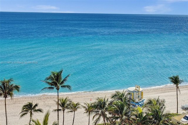 property view of water featuring a beach view