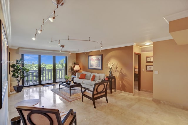 living room featuring ornamental molding