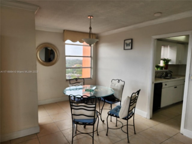 1351 NE Miami Gardens Dr Unit 1025E, Miami, FL 33179 - dining space featuring crown molding, baseboards, and light tile patterned floors
