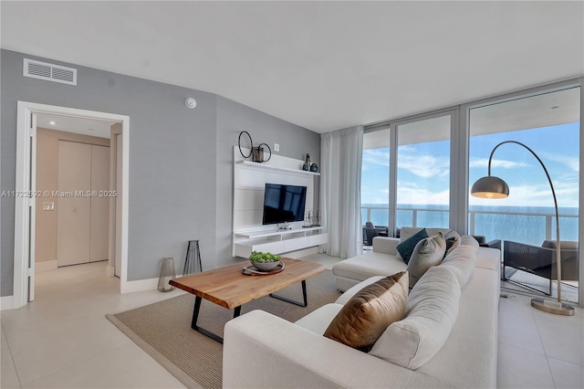 living room with expansive windows