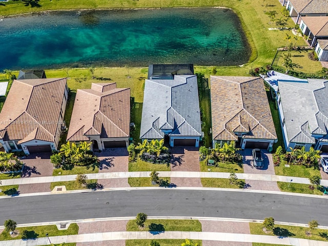 aerial view with a water view