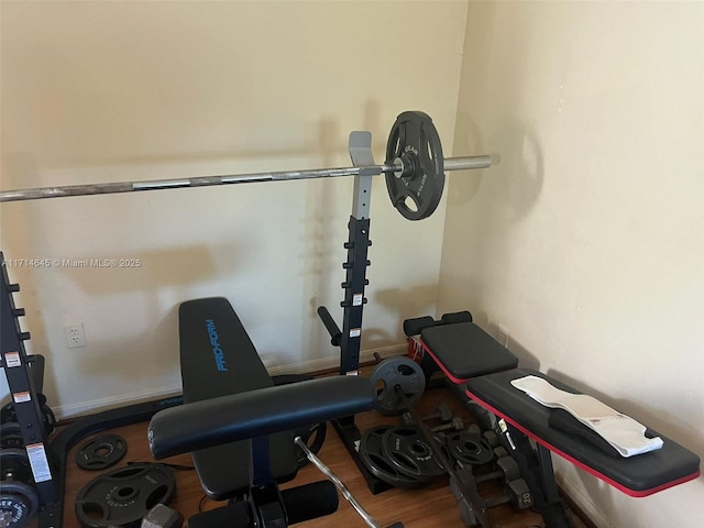 exercise room with hardwood / wood-style flooring