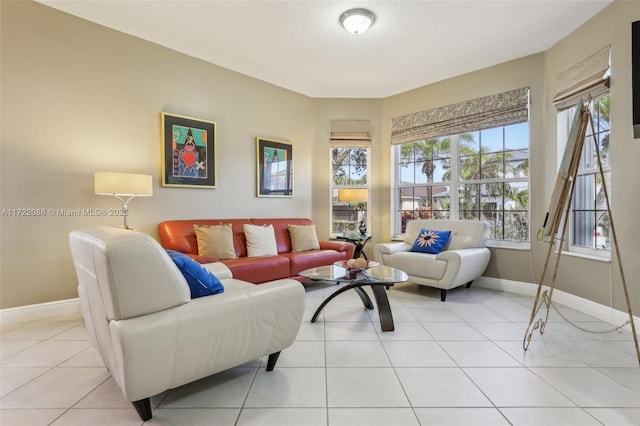 living room featuring light tile patterned floors