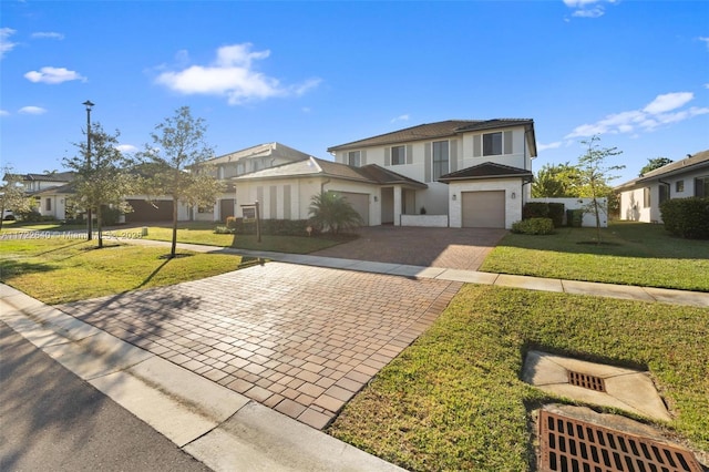 view of front of property with a garage and a front yard