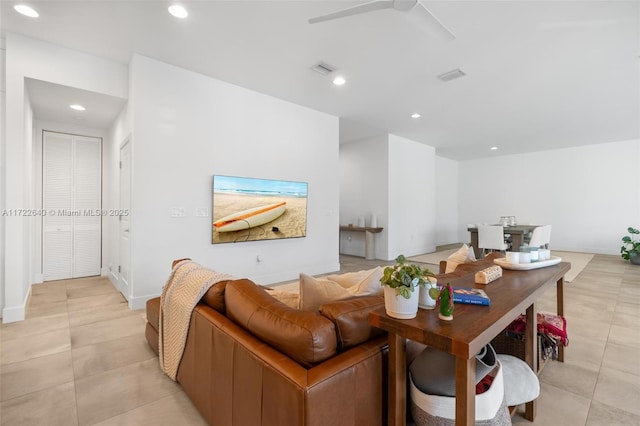 living room with ceiling fan