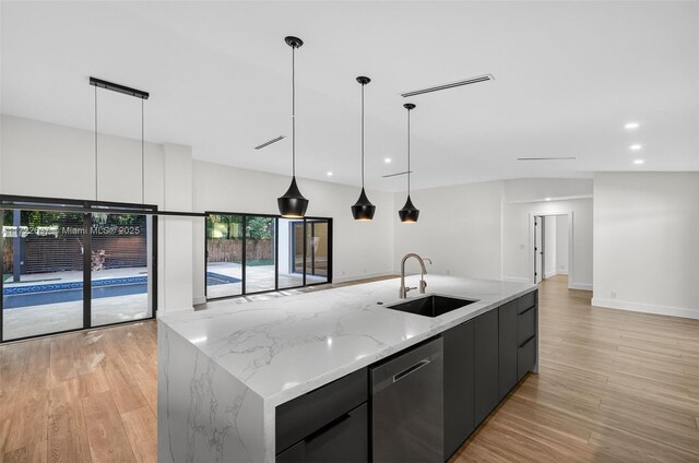 1511 SW 30th Pl, Fort Lauderdale, FL 33315 - kitchen with dishwasher, light wood-style floors, modern cabinets, a kitchen island with sink, and recessed lighting
