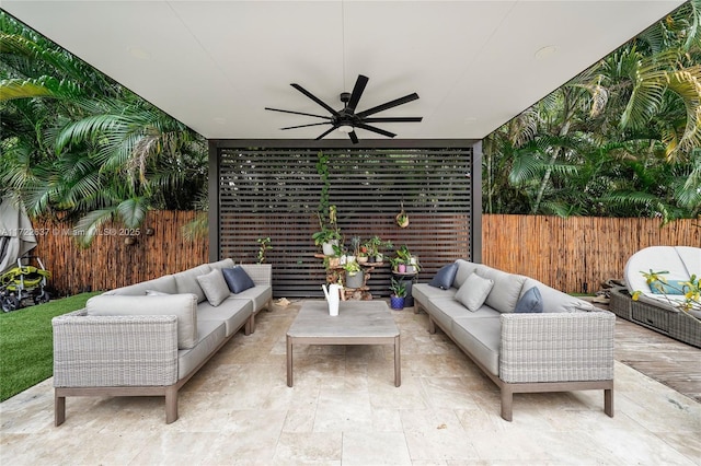 view of patio / terrace with outdoor lounge area and ceiling fan