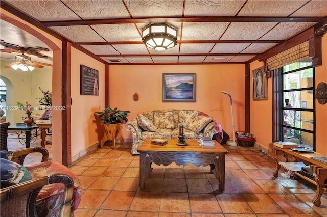 living room with ceiling fan