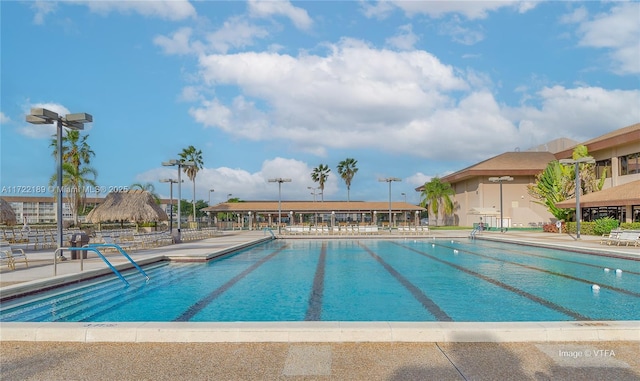 view of swimming pool featuring a patio