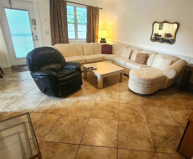 living room with light tile patterned floors