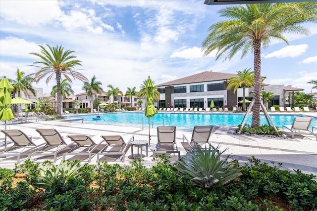 view of pool featuring a patio area