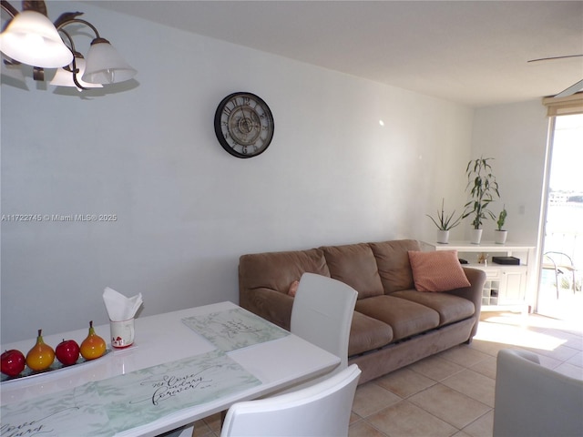 living room featuring light tile patterned flooring