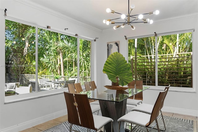 sunroom / solarium featuring an inviting chandelier