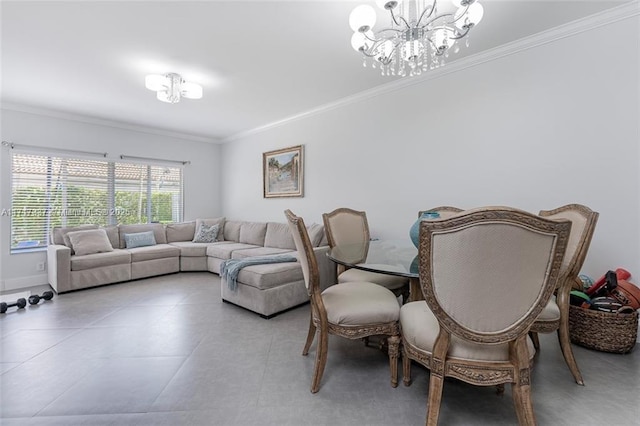 dining space with a notable chandelier and crown molding