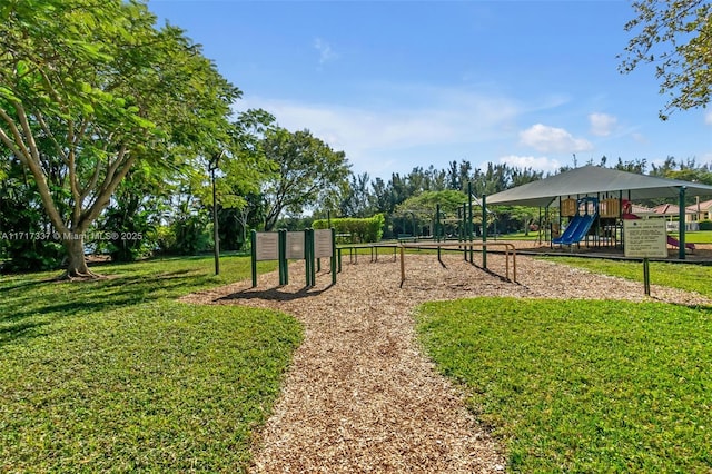 view of jungle gym with a yard