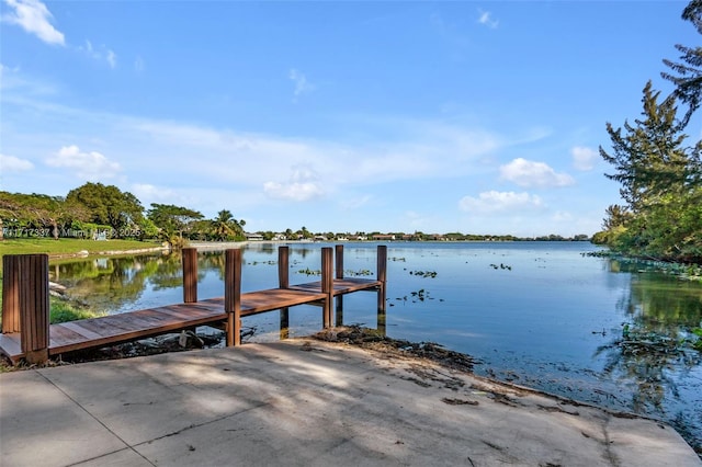 view of dock with a water view