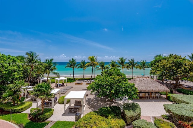 property view of water featuring a gazebo