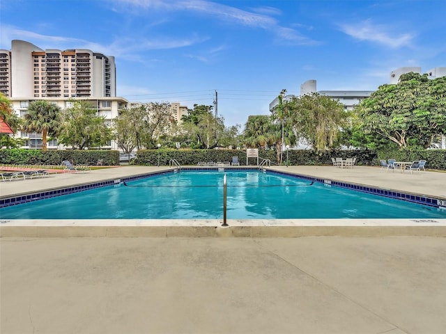 view of swimming pool with a patio