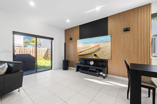 living room with light tile patterned floors