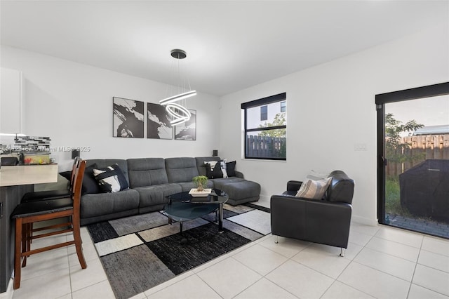 living room with light tile patterned floors