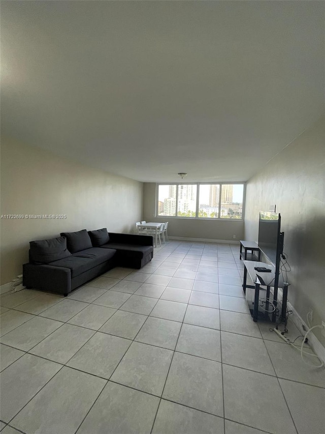 living room featuring light tile patterned floors