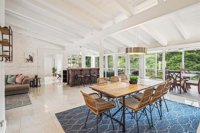 sunroom with lofted ceiling with beams