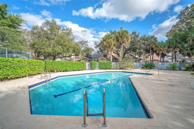 view of swimming pool featuring a patio area