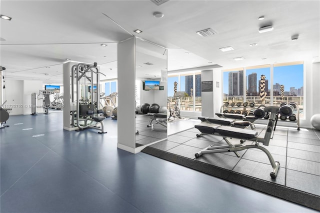 workout area with expansive windows