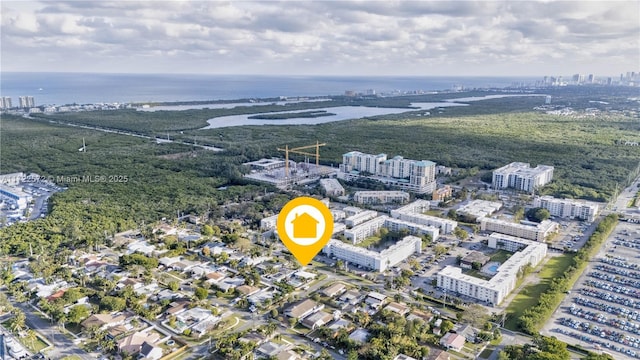 aerial view with a water view