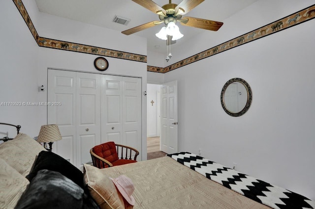 bedroom with a closet and ceiling fan