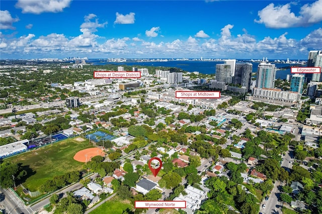 aerial view featuring a water view