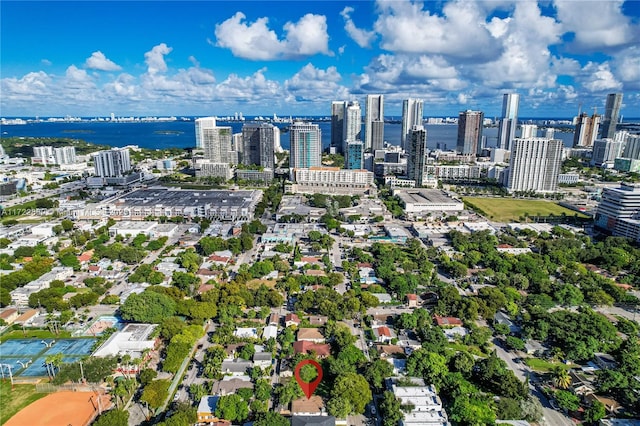 aerial view featuring a water view