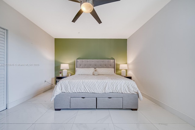 bedroom featuring ceiling fan