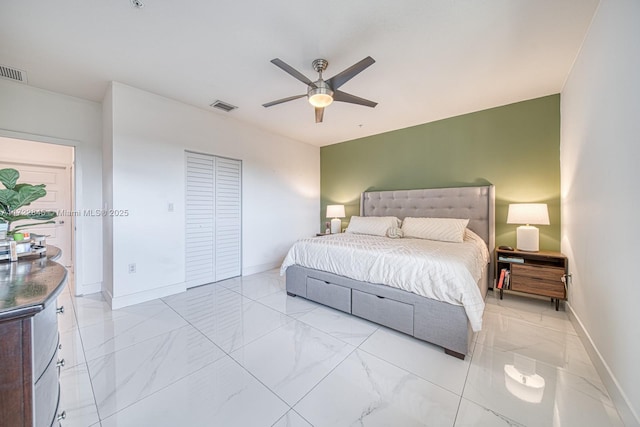 bedroom with a closet and ceiling fan