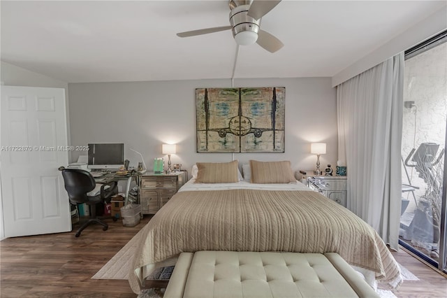 bedroom featuring ceiling fan and hardwood / wood-style floors