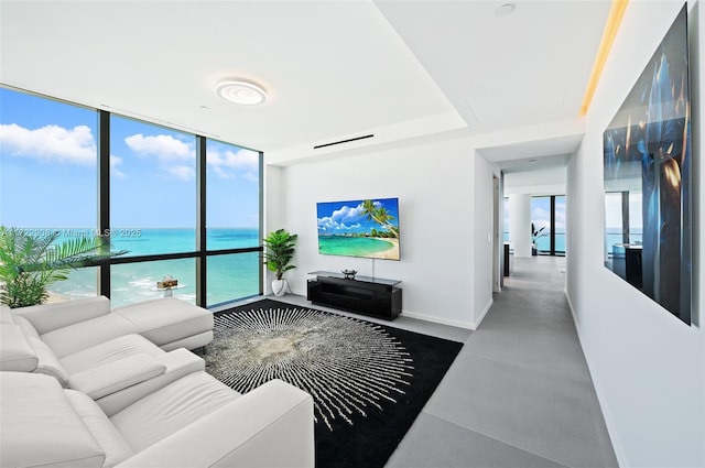 living room with concrete flooring