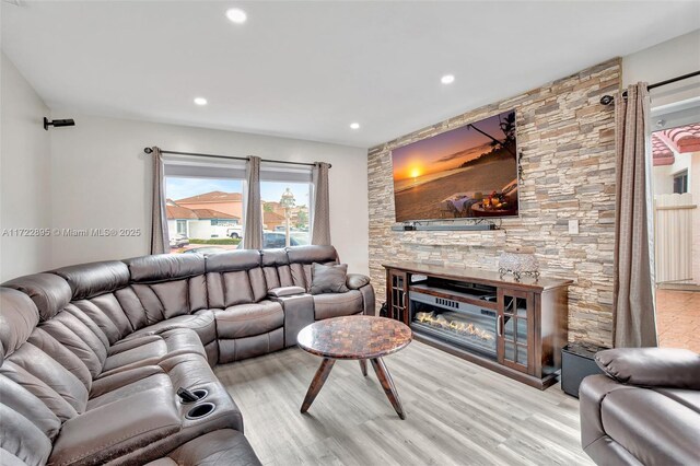 living room with light hardwood / wood-style floors