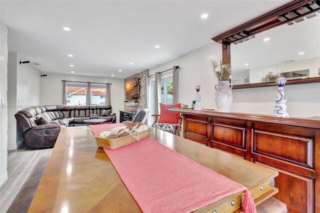 living room with light hardwood / wood-style floors