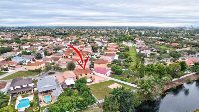 aerial view featuring a water view