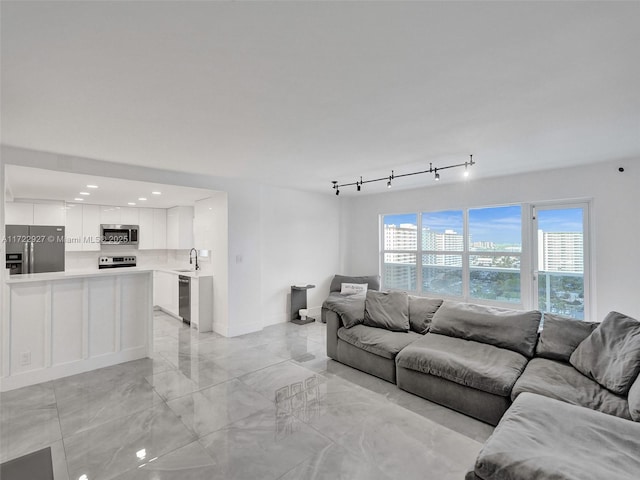 living room featuring sink