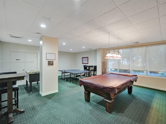 playroom featuring carpet floors and pool table