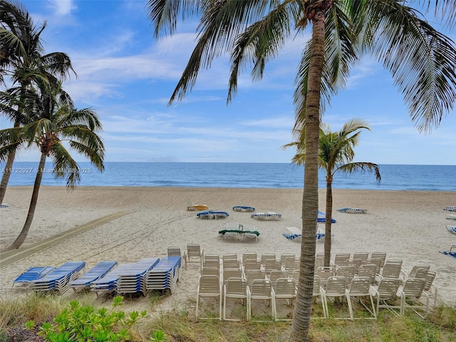 property view of water featuring a view of the beach