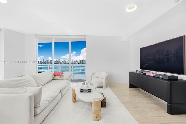 living room featuring light hardwood / wood-style floors and floor to ceiling windows