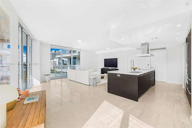 1445 16th St Unit 703, Miami Beach, FL 33139 - home office with a sink, recessed lighting, light tile patterned flooring, and expansive windows