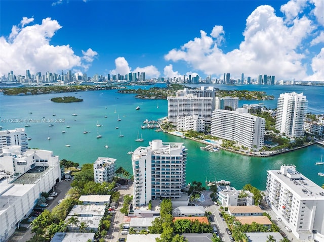 aerial view featuring a water view