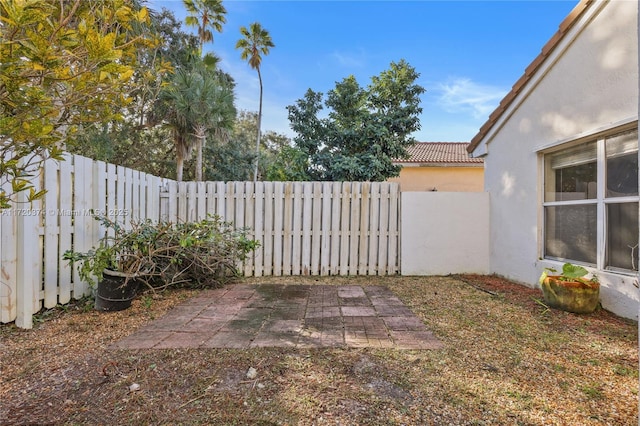 view of yard featuring a fenced backyard and a patio