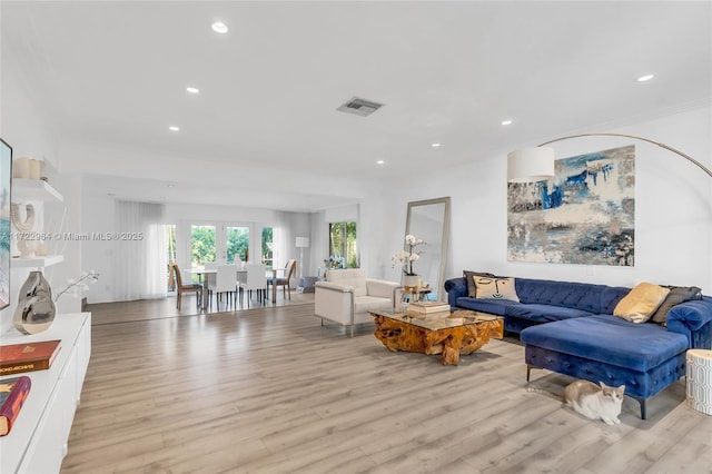 living room featuring light wood-type flooring