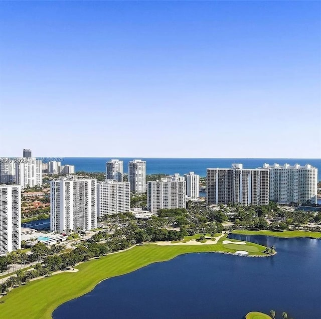 aerial view with a view of city and a water view