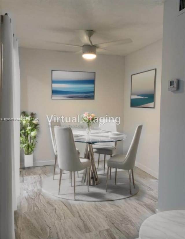 dining room with ceiling fan